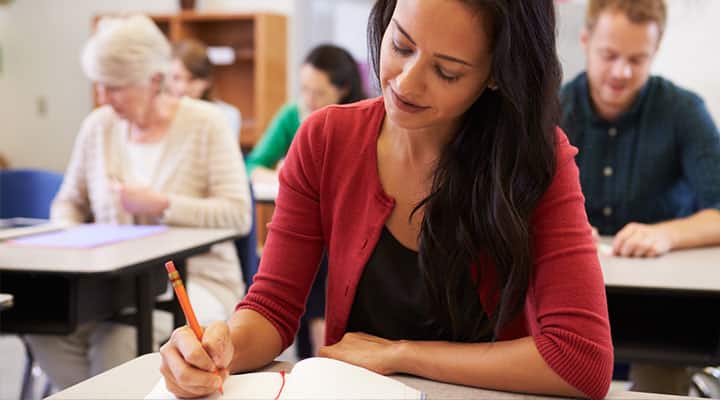 Intelligent woman using bacopa monnieri extract as a study aid taking test